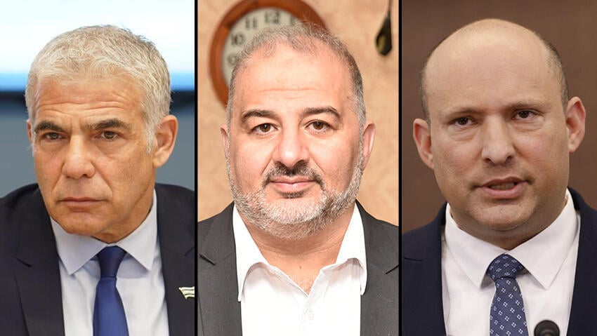 Yair Lapid, Mansour Abbas, Naftali Bennett 
