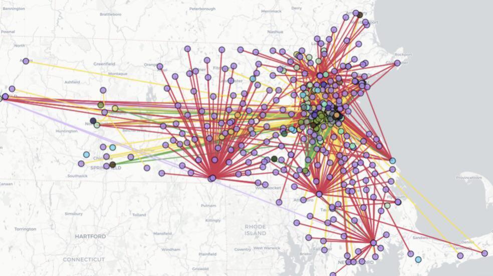 A map of purported connections between Jewish groups and other organizations in Massachusetts created by progressive activist group The Mapping Project (Photo: screenshot) A map of purported connections between Jewish groups and other organizations in Massachusetts created by progressive activist group The Mapping Project
