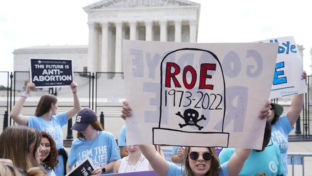 Demonstrators protest about abortion outside the Supreme Court in Washington 