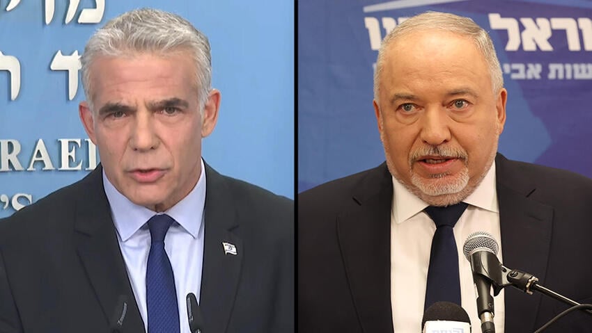 ליברמן ולפיד. ראש האופוזיציה כינה את ההליך "פרוצדורה מקושקשת של ליברמן" (צילום: עמית שאבי, לע"מ) ליברמן ולפיד