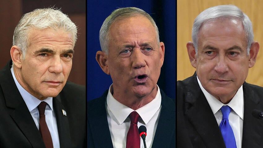 צילום: יואב דודקביץ', AFP, רויטרס בנימין נתניהו, בני גנץ, יאיר לפיד