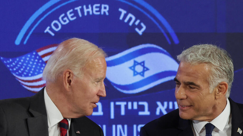 ראש הממשלה יאיר לפיד נשיא ארה"ב ג'ו ביידן מסיבת עיתונאים חתימה הצהרת ירושלים