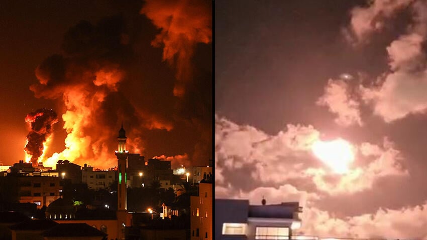 יירוט הרקטה מעל אשקלון, ותקיפת צה"ל בעזה (צילום: אדי ישראל, AFP) יירוט הרקטה מעל אשקלון ותקיפת צה"ל בעזה