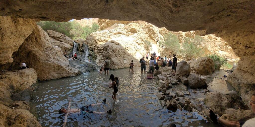 מטיילים בעין בוקק (צילום: טניה בירד, רשות הטבע והגנים) מטיילים בעין בוקק
