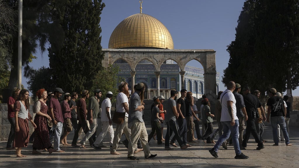 מתפללים יהודים בהר הבית בתשעה באב (צילום: AP) מתפללים יהודים בהר הבית בתשעה באב