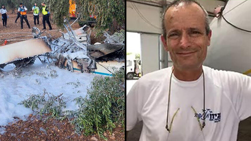 אסא פיין וזירת התרסקות המטוס (צילום: ארגון חיאן, מתוך האתר של מגידו תעופה) זירת התרסקות המטוס הקל
