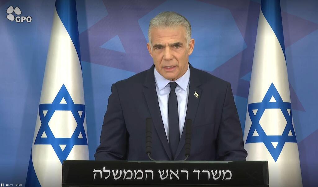 Prime Minister Yair Lapid (Photo: GPO) ראש הממשלה יאיר לפידבהצהרה לתקשורת עם סיום מבצע עלות השחר