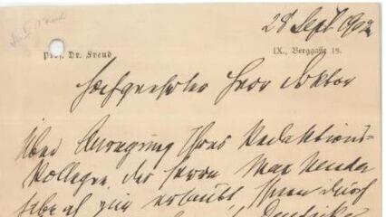 המכתב שבו פרויד מזמין את הרצל לקרוא את ספרו "פשר החלומות"