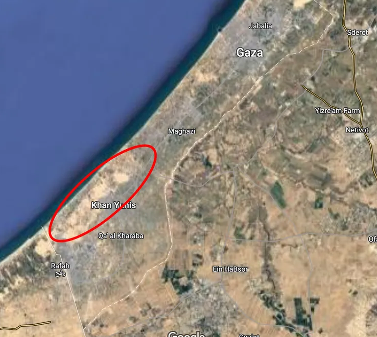 A map of Gaza Strip denoting the location of the Gush Katif settlement blocs 