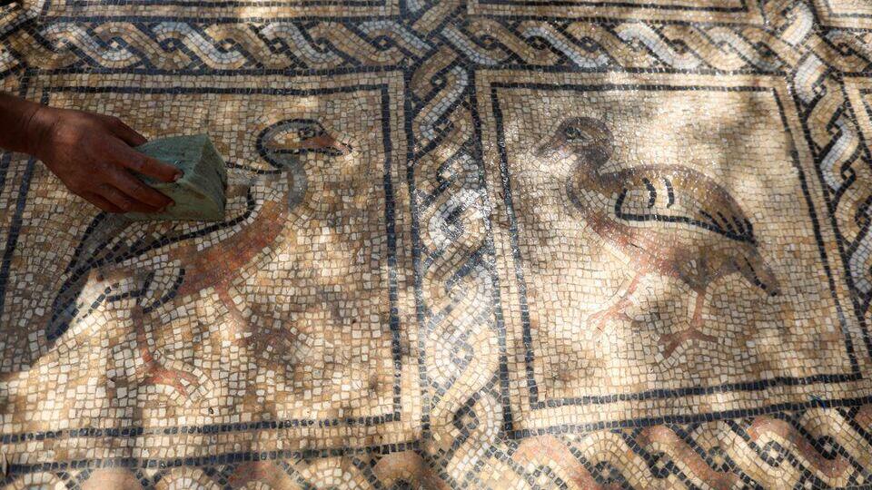 A view of a mosaic floor floor dating back to the Byzantine era 