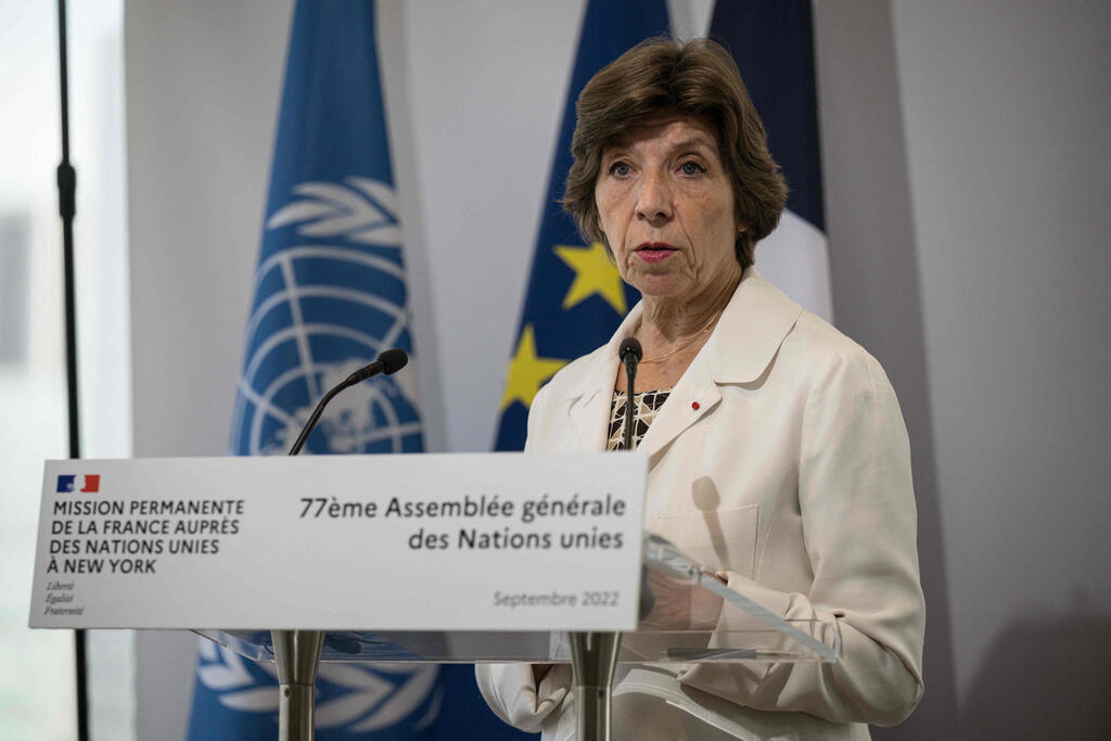 French Foreign Minister Catherine Colonna speaks during a press conference in New York City, on September 19, 2022 
