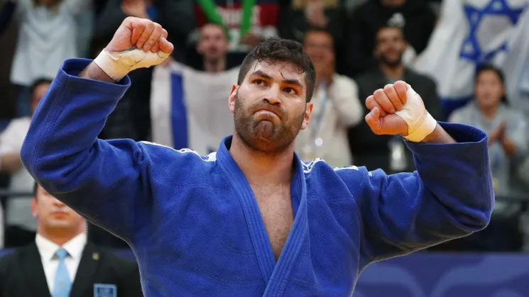 Ori Sasson of Israel reacts during their men's plus 100 kg weight category final match at the Tel Aviv Grand Prix 2019 in the Israeli coastal city of Tel Aviv on January 26, 2019 