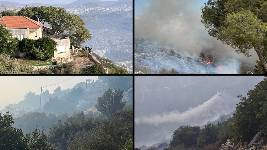 שריפת החורש באזור צורית (צילום: דוברות מחוז צפון משטרת ישראל, כבאות והצלה צפון) שריפת החורש באיזור צורית