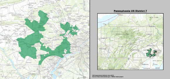 גופי בועט בדונלד דאק" – מפת אזור בחירה מספר 7 של מדינת פנסילבניה, כפי ששורטט אחרי מפקד האוכלוסין בשנת 2010