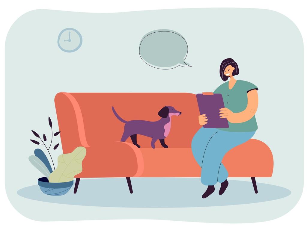 איור אישה יושבת על ספה עם כלב