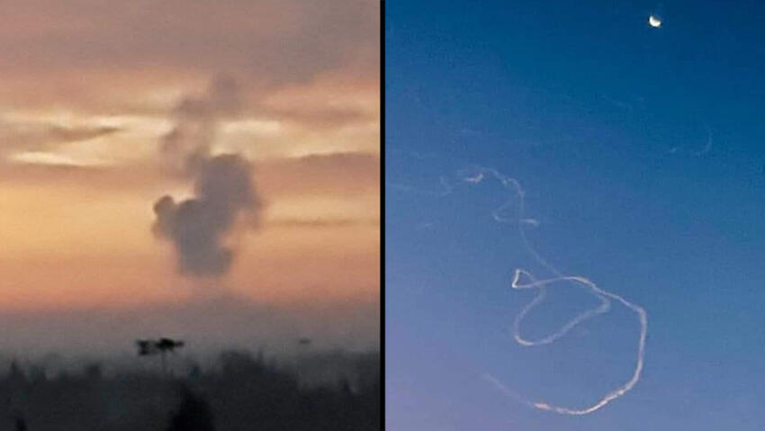 תמונות לכאורה של רגעי התקיפה הבוקר בסוריה, שהופצו ברשתות החברתיות (מתוך טוויטר) תיעוד לכאורה של רגעי התקיפה בסוריה