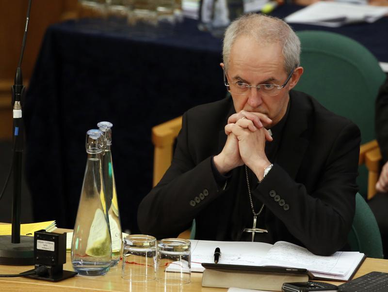 The Archbishop of Canterbury Justin Welby listens to debate at the General Synod in London, on Feb. 13, 2017