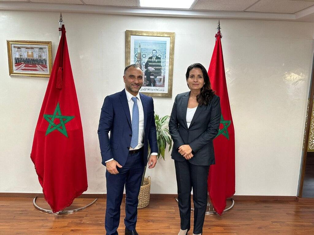 NewMed Energy CEO Yossi Abu and Morocco's Minister of Energy Transition and Sustainable Development Leila Benali