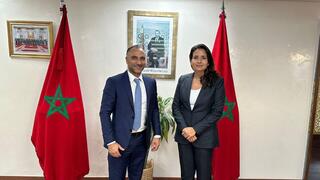 NewMed Energy CEO Yossi Abu and Morocco's Minister of Energy Transition and Sustainable Development Leila Benali