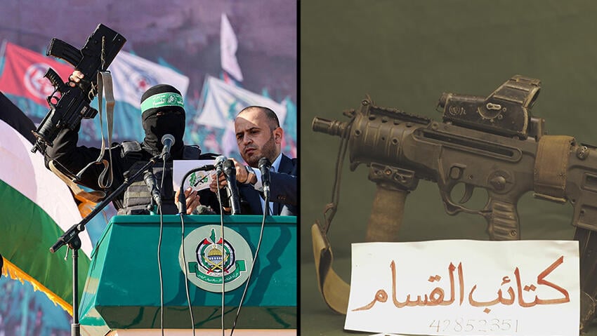 חמאס מציג את רובה התבור, אתמול (צילום: AFP) ציון 35 שנים להקמת ארגון הטרור חמאס בעזה