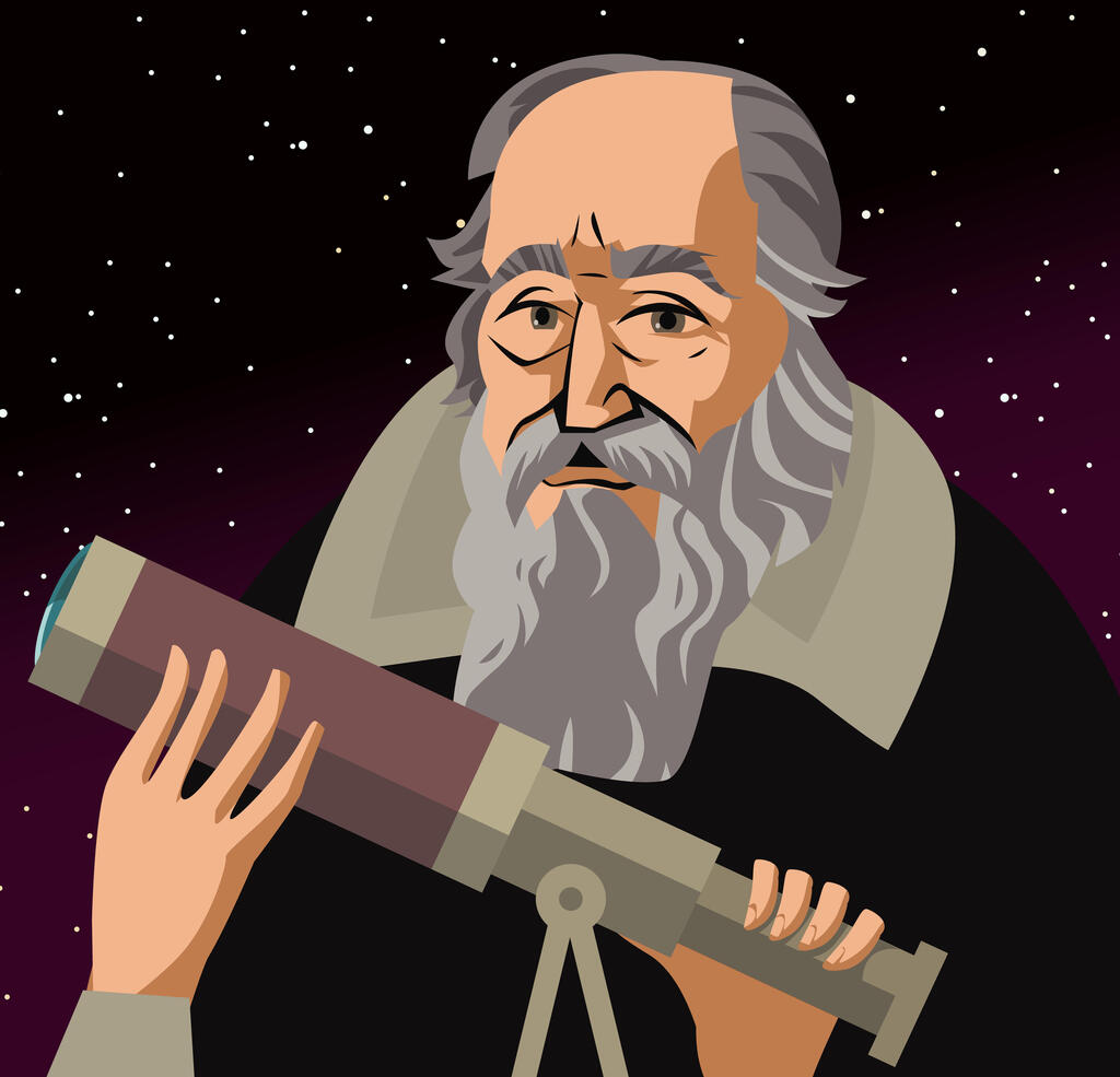 גלילאו גליליי וטלסקופ, באיור (איור: shutterstock) ציור של גלילאו גליליי