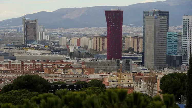 Buildings break up the skyline of Barcelona, ​​near the Mobile World congress location.