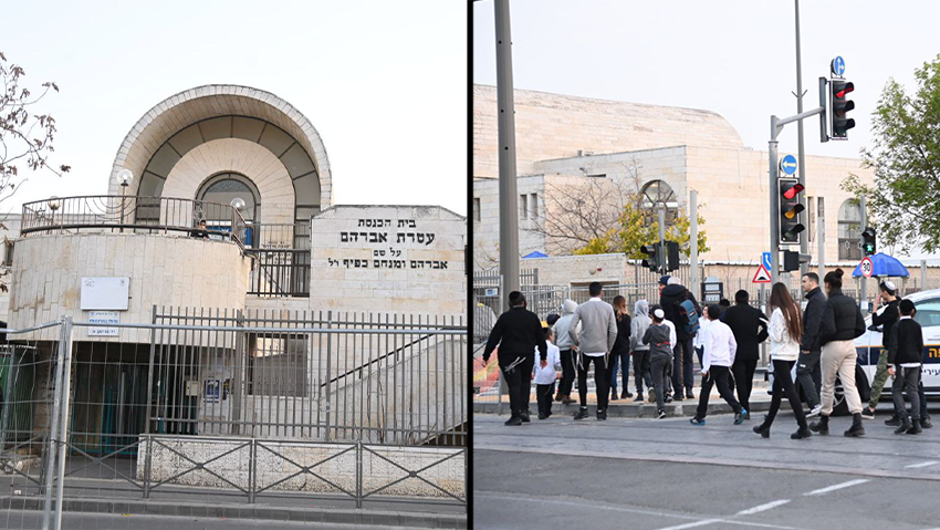 מתפללים רבים מגיעים לבית הכנסת לעמוד מקרוב על הירי שבוצע בשכונת נווה יעקב