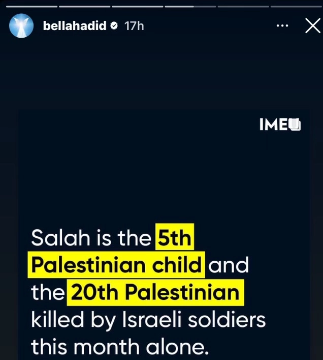 Bella Hadid's Instagram story