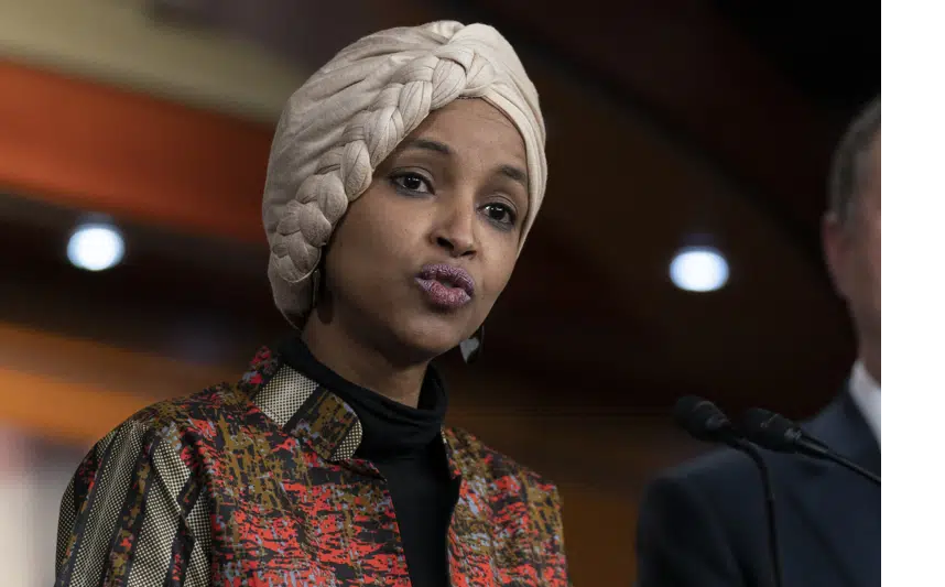 Rep. Ilhan Omar, D-Minn., speaks during a news conference on Capitol Hill in Washington, Jan. 25, 2023, in Washington 