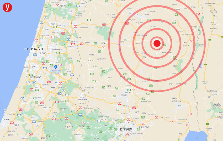 מפה מפת רעש רעידת אדמה המכון הגיאולוגי עוצמת  3.3 אריאל