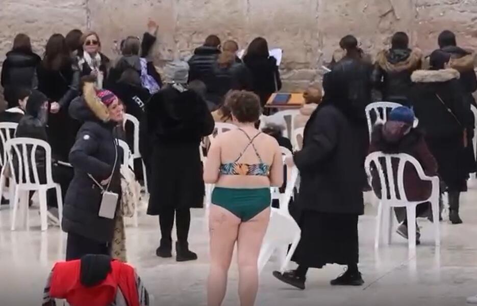 Outrage as woman walks in bra and panties at Western Wall