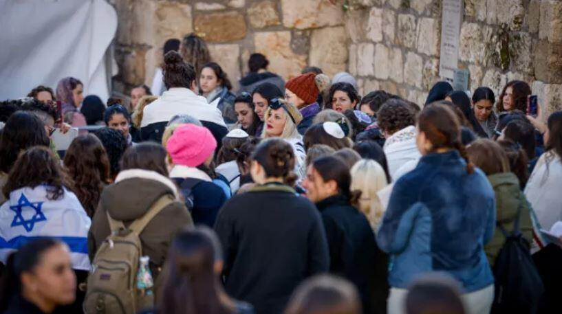 Members of Women of the Wall are seen during Rosh Hodesh prayer, at the Western Wall in Jerusalem Old City