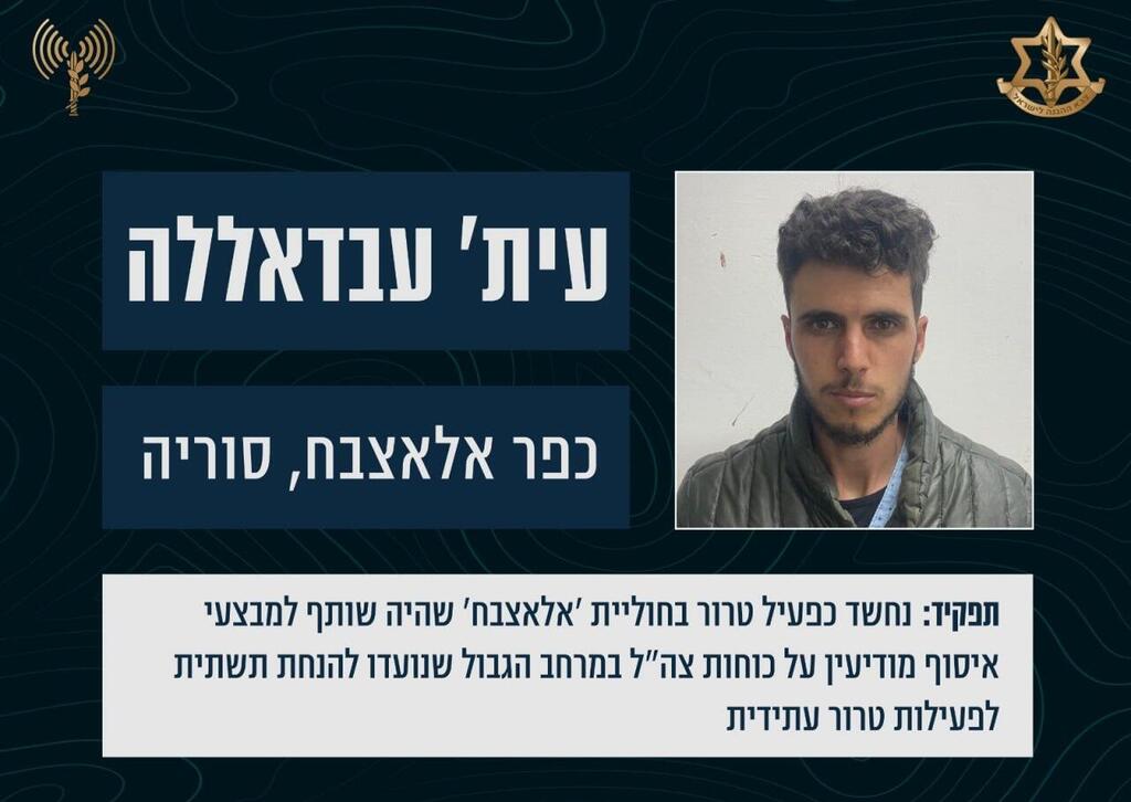 עית' אל-עבדאללה והחשדות נגדו, כפי שפרסם צה"ל לאחר מעצרו (צילום: דובר צה"ל) עית' עבאללה