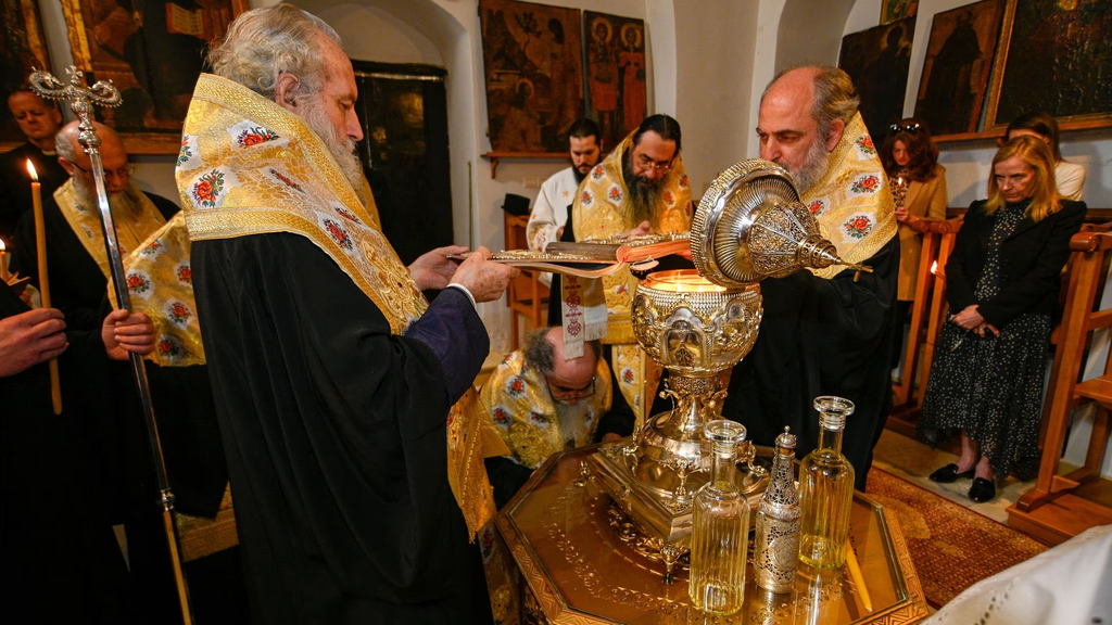 Oils from Mount of Olives are being mixed to make Chrism Oil, in preparation for the coronation of Britain's King Charles on May 6, in Jerusalem, March 3, 2023 