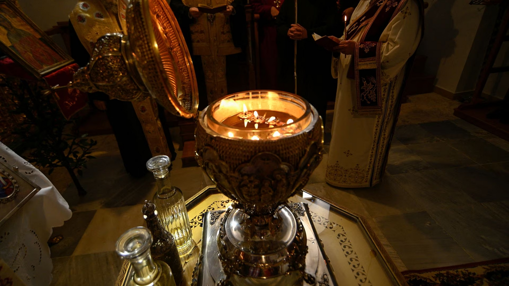 Oils from Mount of Olives are being mixed to make Chrism Oil, in preparation for the coronation of Britain's King Charles on May 6, in Jerusalem, March 3, 2023 