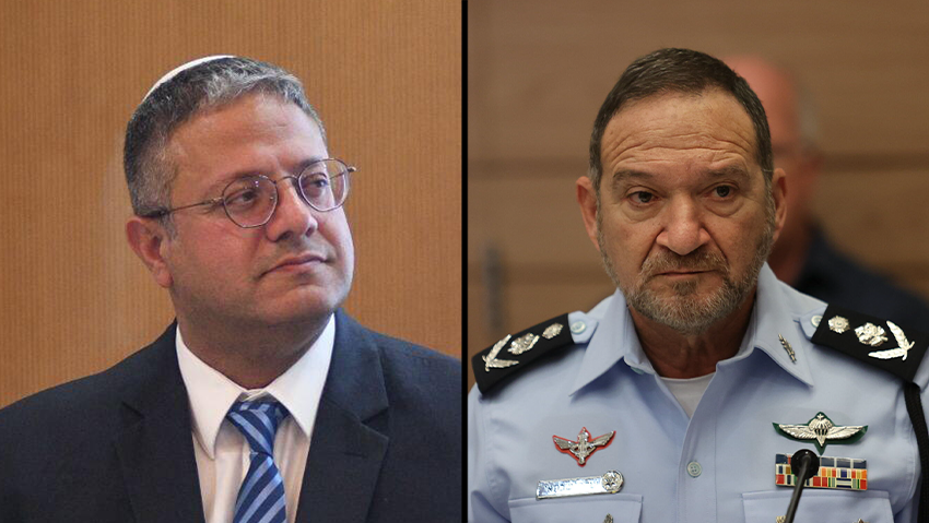 המשטרה תכיל גם הפעם חסימות באיילון? המפכ"ל שבתאי והשר בן גביר (צילום: אלכס קולומויסקי, רפי קוץ) יעקוב שבתאי ואיתמר בן גביר
