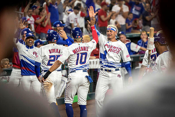 Players of Puerto Rico celebrate during the 2023 World Baseball Classic Pool D match between Puerto Rico and Israel at loanDepot park baseball stadium in Miami, Florida, USA, 13 March 2023