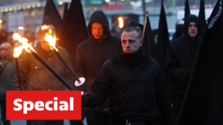 Far-right activists marching through Dresden, Germany