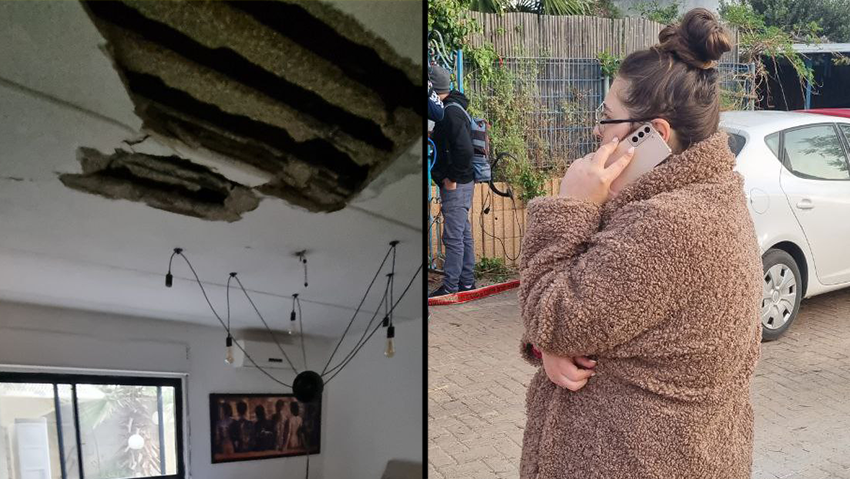 שרי וזאנה והנזק שנגרם לביתה (צילום: רועי עידן) בית בשדרות שנפגע מרקטה