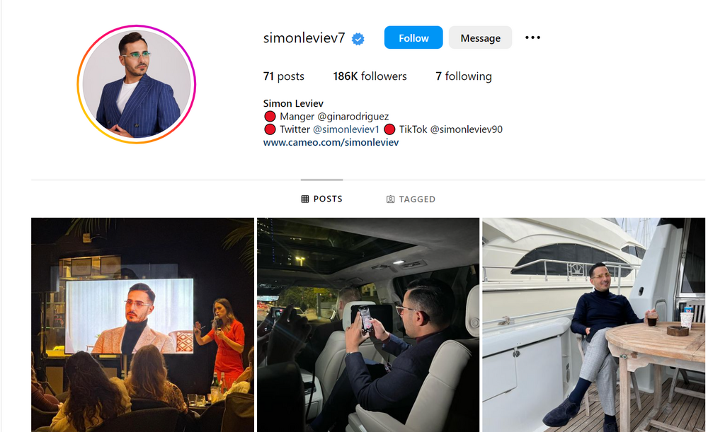 Simon Leviev's verified Instagram account 