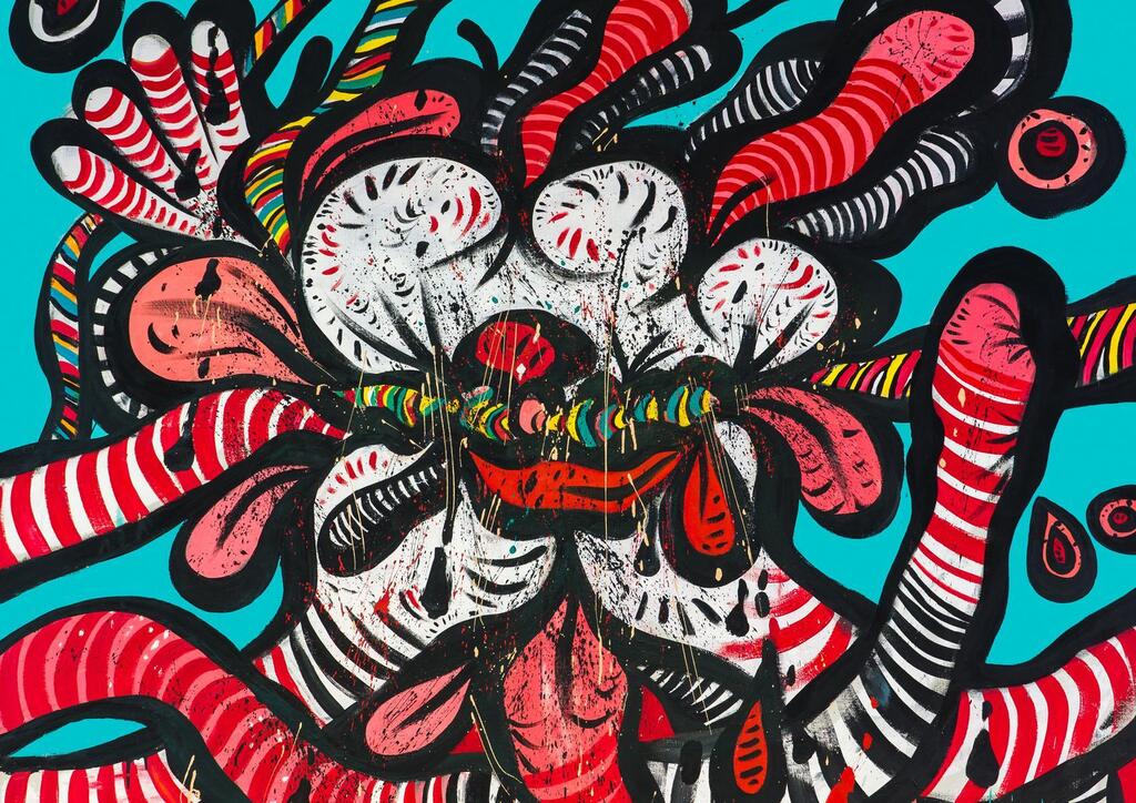 מריאן, נפש פועלת על רקע כחול, 1968 שמן על בד, 152.5×152.5 ס"מ (צילום: מרגריטה פרלין, מוזיאון תל אביב לאמנות) מריאן, נפש פועלת על רקע כחול, 1968 שמן על בד, 152.5×152.5 ס"מ