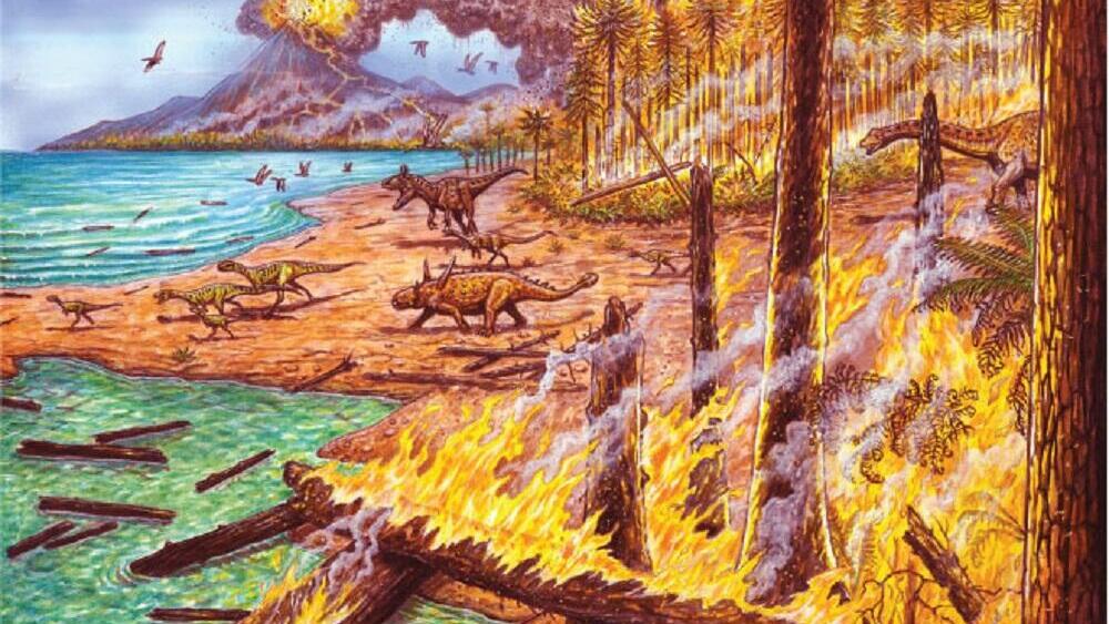 איור שמדמה את שריפות היער באנטארקטיקה בעת תקופת הקרטיקון