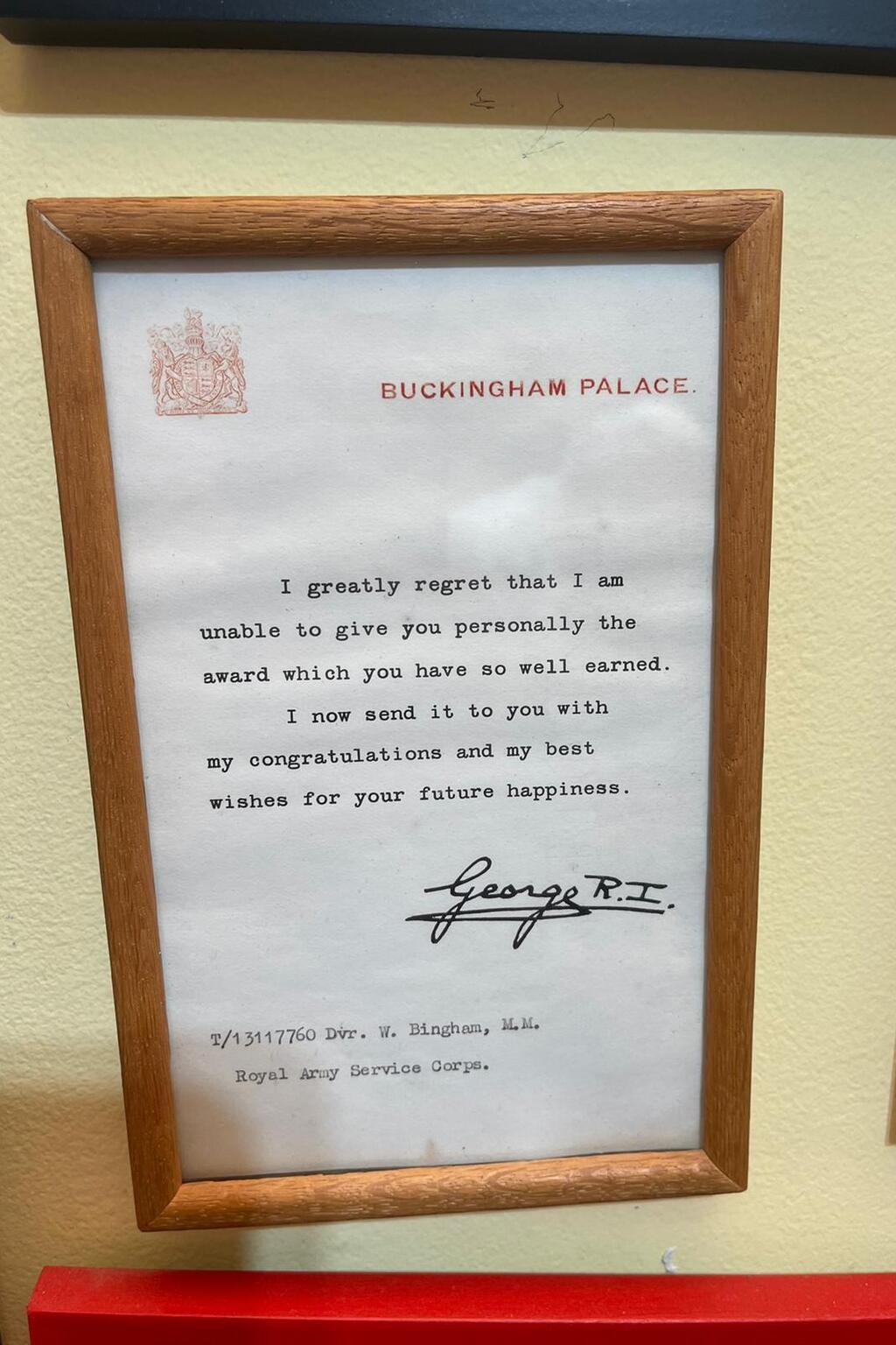 Walter Bingham's Letter of Recognition from the King