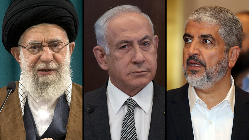 משעל, נתניהו וחמינאי (צילום: EPA, AFP) משעל, נתניהו וחמינאי