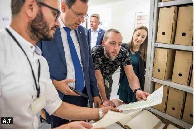 Ambassador Yacov Livne at the Poland National Archive to see rare Nazi documents 
