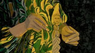 הילה קרבלניקוב פז, "המבדיל בין חושך לאור", 1981. טכניקה של ציור בפלטת צבעי מסקינטייפ וטפטים על קנבס. העבודה מתארת אישה עגונה, שבגלל היעדר גבר בחייה, נאלצת לערוך טקס הבדלה בעצמה. המילים הנאמרות בהבדלה מייצגות את האמונה והתקווה לטוב שעוד יבוא