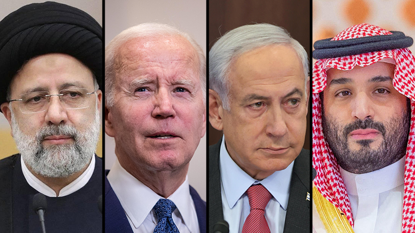 איראן, סעודיה, ישראל והפלסטינים: זו "דוקטרינת ביידן" (צילום: gettyimages, רויטרס, AFP, EPA) מוחמד בן סלאמן , בנימין נתניהו, ג'ו ביידן, אבראהים ראיסי