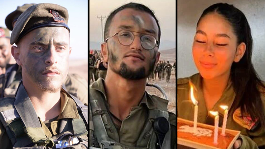 Leah aux côtés des deux autres combattants tués à la frontière : le sergent Uri Yitzhak Iloz et le sergent Ohad Dahan