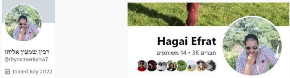 עמוד הפייסבוק של חגי אפרת, והשימוש בתמונתו בפרופיל מזויף (צילום: צילום מסך) עמוד הפייסבוק של חגי אפרת, והשימוש בתמונתו בפרופיל מזויף