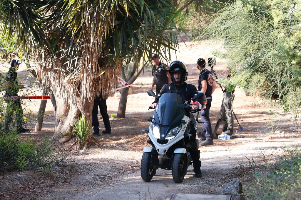 חוקרי המשטרה, בחורשה שבה האב ירה בבנו (צילום: טל שחר) רצח במודיעין: המשטרה עצרה גבר בחשד שירה למוות בבנו החורג